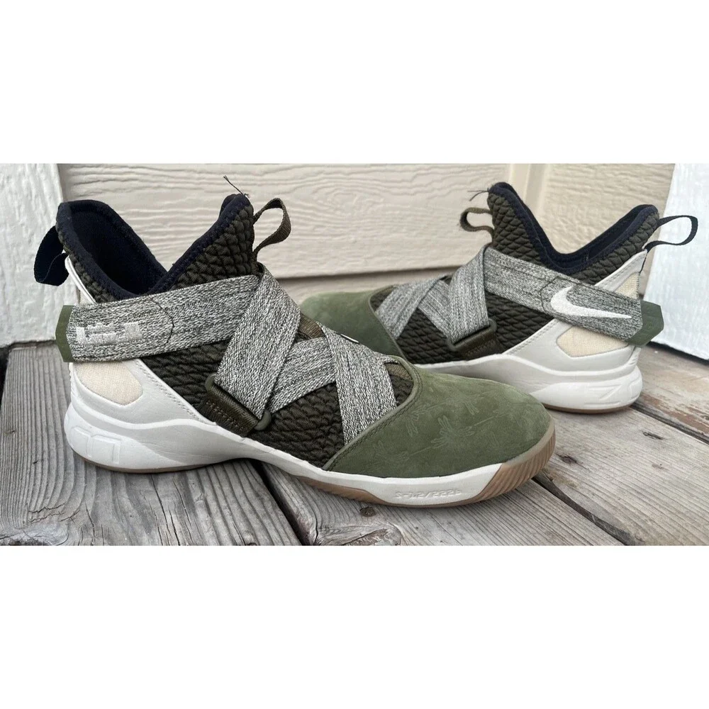 Nike LeBron Soldier XII Youth 7Y Basketball Shoes Cargo Khaki/Green AA1352-300